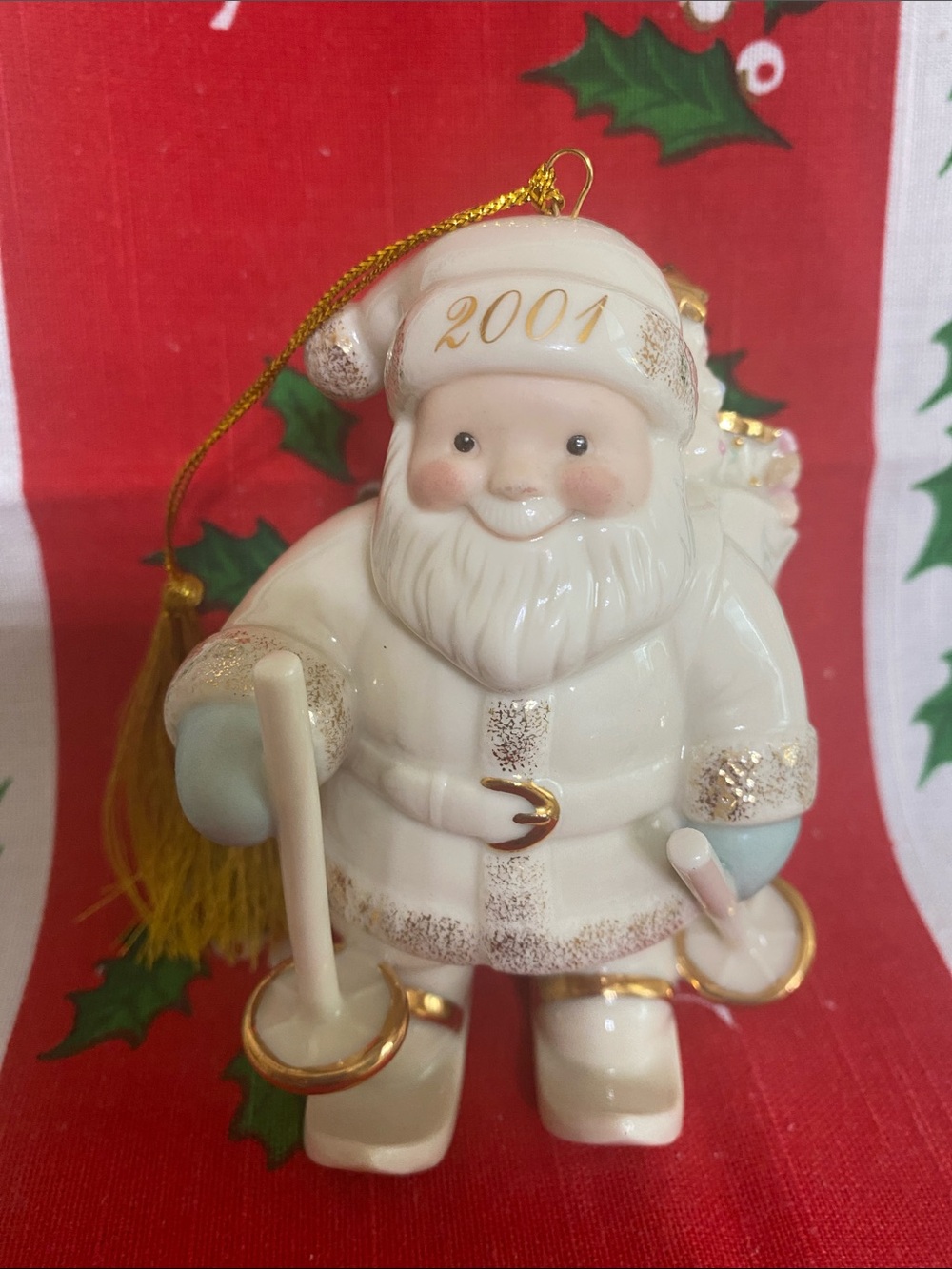 LENOX 2001 “Santa’s Downhill Delivery” Porcelain Christmas Ornament